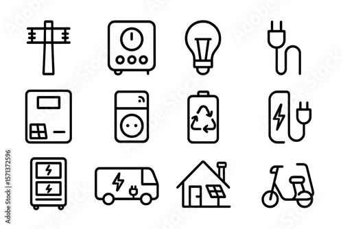 Energy and technology icons vector illustration - minimalist black line style for design applications