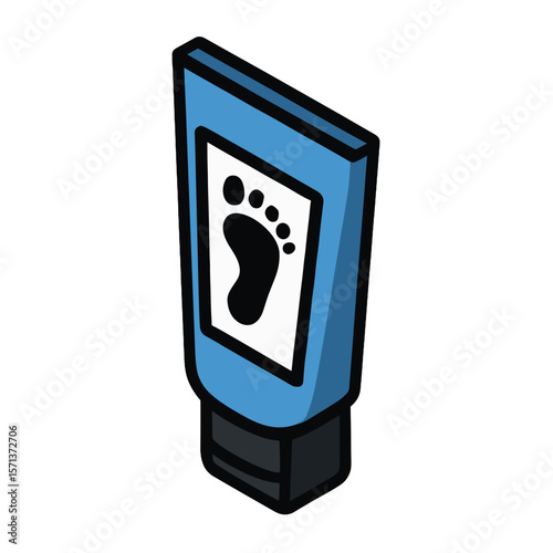 Foot Cream Tube Isometric Icon, Plastic, Blue and Black, Transparent Background