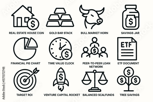 Financial and investment symbols vector illustration for business design projects