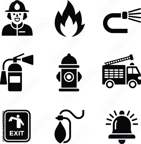 Heroes in Shadow: A Grid of Courage, Tools, and Timely Escape Firefighting Icons: Silhouettes That Speak Safety and Strength Guardians of Flame: Where Equipment Meets Emergency Brilliance