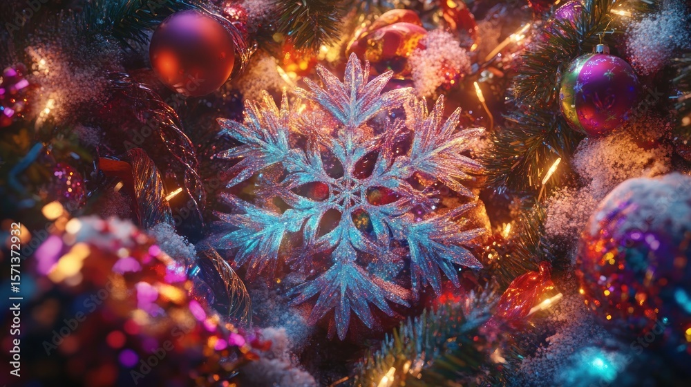 Fototapeta premium Festive Snowflake amidst Christmas decorations