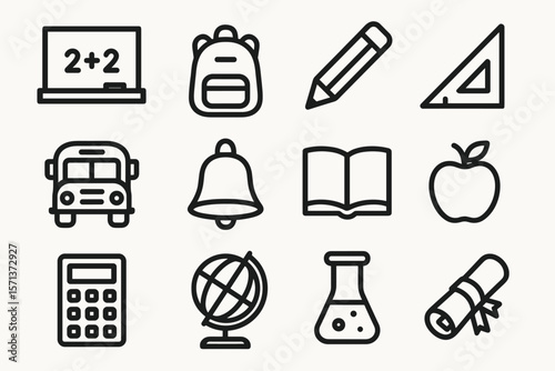Educational icons vector illustration for back to school design in line art style