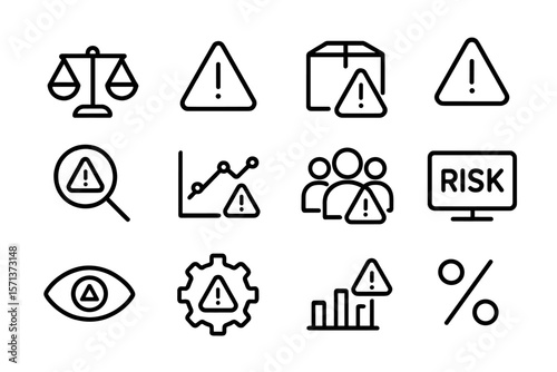 Business risk and security vector illustration: icons and symbols for strategic planning