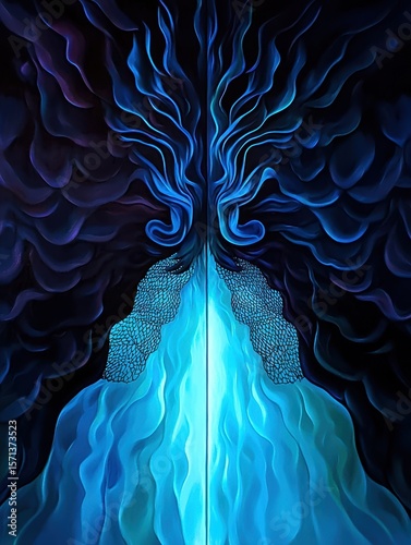 Abstract Blue and Black Waves with Fluid Art and Light Effects