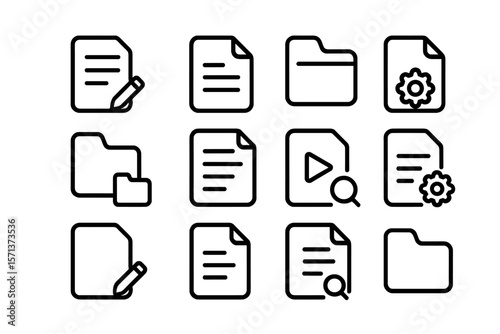 Black and white file and folder icons vector illustration for digital interfaces