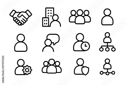 Business and teamwork icon set vector illustration in minimalistic line style for web and app design