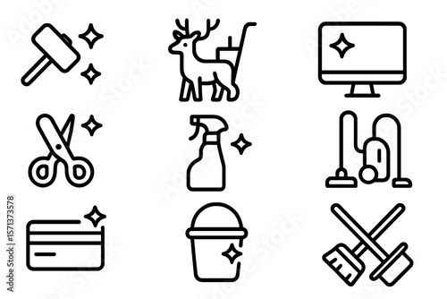 Minimalist icons for household cleaning and maintenance vector illustration