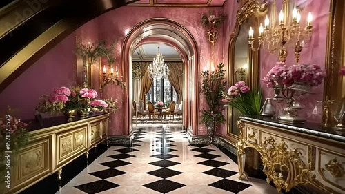 Opulent Pink Staircase and Lavish Interior Elegance Showcase