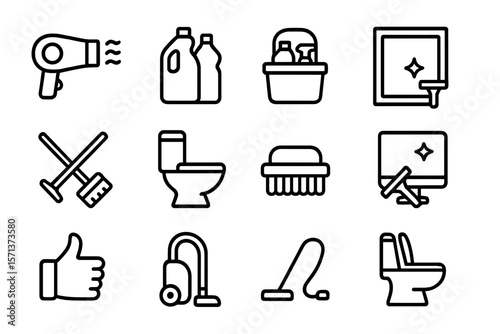 Household cleaning essentials vector illustration: icons for hygiene and sanitation design