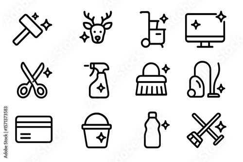 Cleaning and maintenance tools vector illustration - minimalist icon set for posters and prints