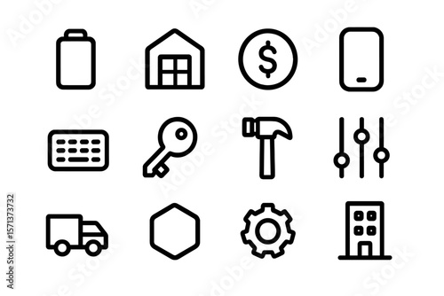 Black and white icon set vector illustration for business and technology design