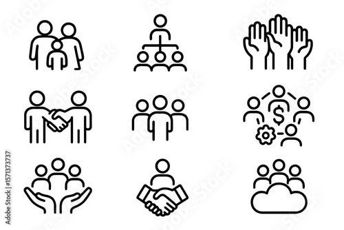 Business and community concepts vector illustration, featuring teamwork and networking icons in line style