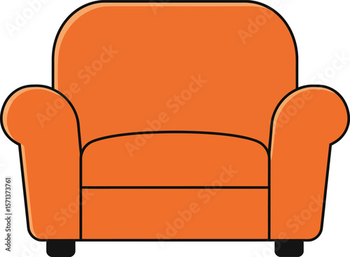 Orange armchair furniture piece with rounded arms and cushioned seat perfect for living room comfort and stylish interior design