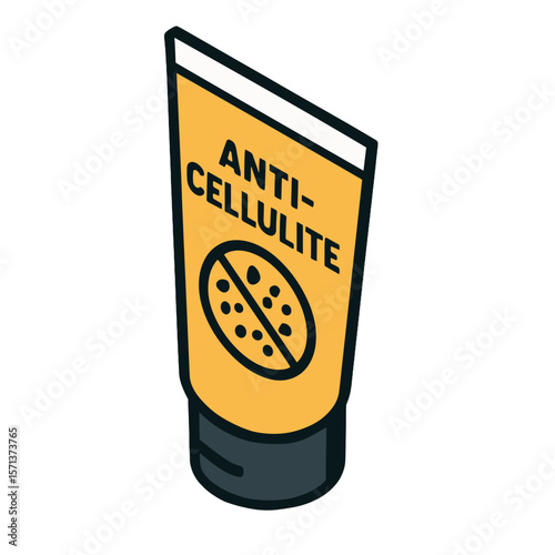 Anti-Cellulite Cream Tube Isometric Icon, Plastic, Yellow and Black, Transparent Background
