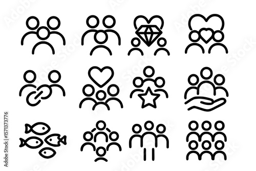 Community and relationship vector illustration with abstract icons in minimalistic style for design projects