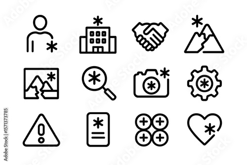 Minimalist line vector illustration of business and travel icons for digital design