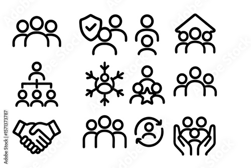 Black line icon set vector illustration for community and teamwork concepts