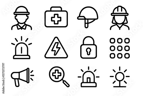Safety and security icons vector illustration for design projects in flat style