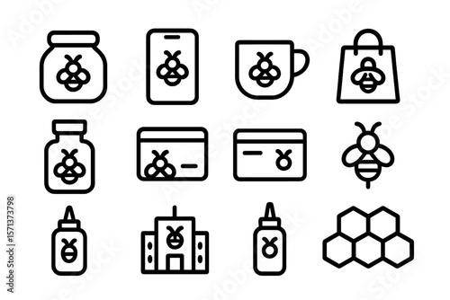 Bee themed icon set vector illustration for eco-friendly products and design
