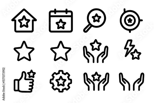 Set of line icons with stars and hands for achievements and success vector illustration