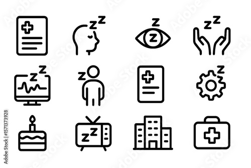 Sleep and healthcare icons vector illustration in minimalist line style
