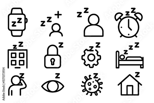 Sleep and relaxation icons vector illustration - flat style design for apps and websites