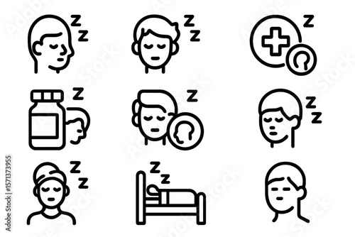 Sleep and health icons vector illustration for medical design and wellness apps