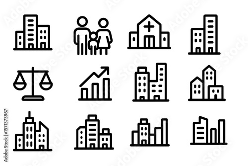 Minimalist line art icons vector illustration for urban and business themes