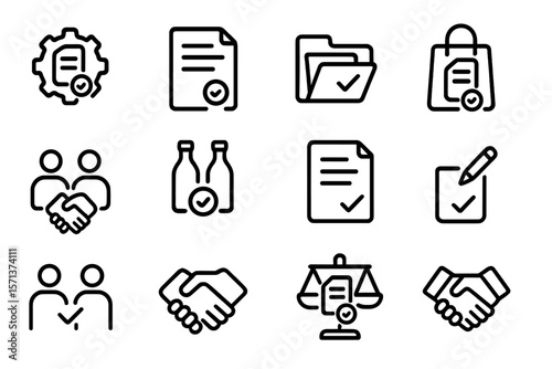 Business and legal icons vector illustration for design projects in line style