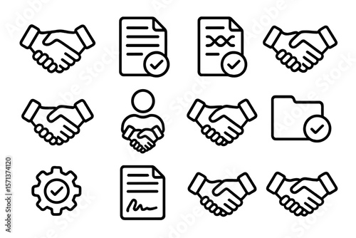 Business agreements and documentation vector illustration in monochrome icon set for design and branding