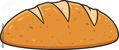 Freshly baked loaf of bread with golden crust and rustic texture isolated on white background