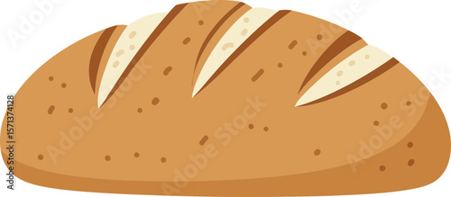 Freshly baked brown loaf bread with crusty texture and slashes on top natural bakery product