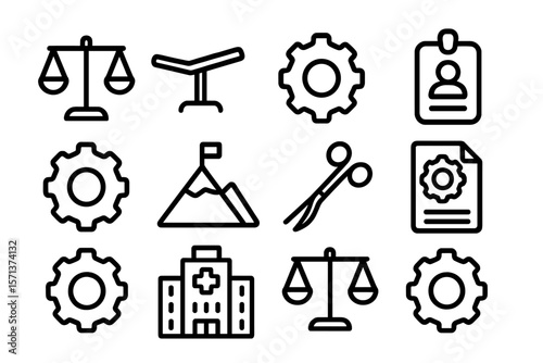 Minimalistic vector illustration of law and medical icons in line style for design projects
