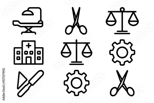 Medical and legal vector illustration in line style for design projects