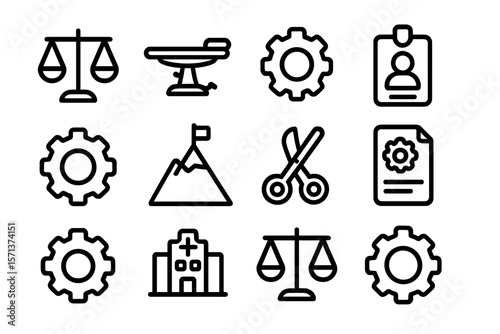 Justice and healthcare symbol set vector illustration for design and print