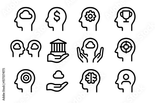 Outline style human head icons vector illustration for business and mind concepts