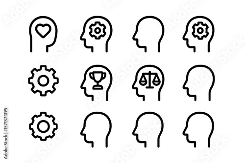 Minimalist human head icon set vector illustration for mind and psychology concepts
