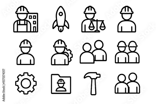 Construction and engineering icon set vector illustration - profession, teamwork, and tools concept for infographics and design