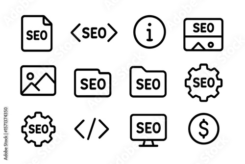 Seo optimization icons vector illustration in minimalist style for web design
