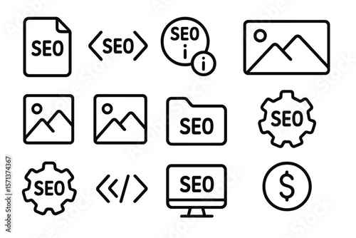 Seo technology icons vector illustration for digital marketing and web design