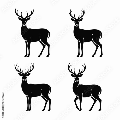 Four unique deer silhouettes in various standing poses and styles full body