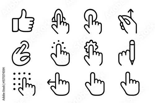 Hand gesture icons vector illustration for user interface design in flat line style