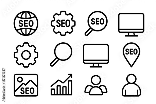 Seo and digital marketing icons vector illustration for web and app design in minimalist style