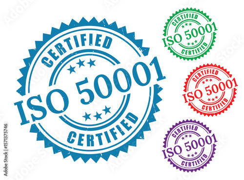 Power Efficiency Certified Stamps, ISO 50001 Management Label Vectors