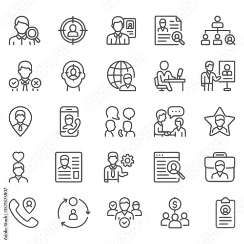 Unique Headhunting Line Icons – Recruitment, Talent Search, HR, and Hiring Vector Pack
