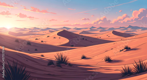 Sunset Desert Landscape: Golden Hour Dunes