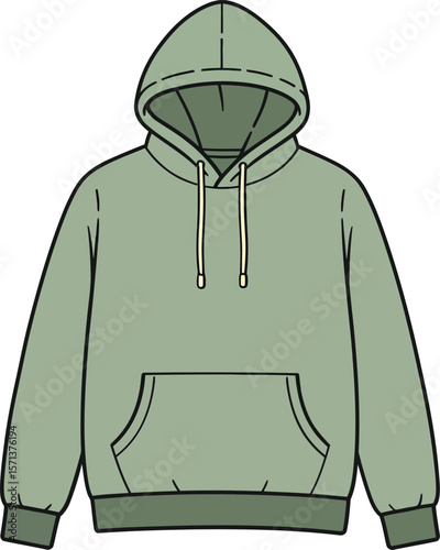 Green hoodie with front pocket and adjustable drawstrings casual pullover clothing apparel