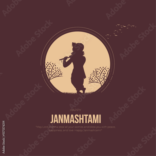 Happy Khrishna Janmashtami Post and Greeting Card. Celebrating Birthday of lord krishna Creative Flyer vector Illustration.