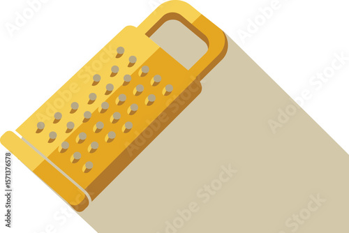 Kitchen cheese grater tool with yellow handle and shadow in flat design minimalist style
