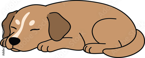 Sleeping brown puppy curled up peacefully resting on white background calm and cute young dog illustration